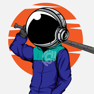 URBAN CHARACTER WITH ASTRONAUT HELMET AND BASEBALL STICK art astronaut character design doodle graffiti illustration urban vector