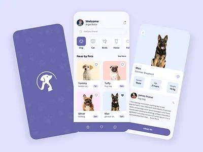 Pet Adopt Application cat adoption app design dog adoption app dog care app mobile app design mobile ui pet pet adopt application ui ui ux uiux