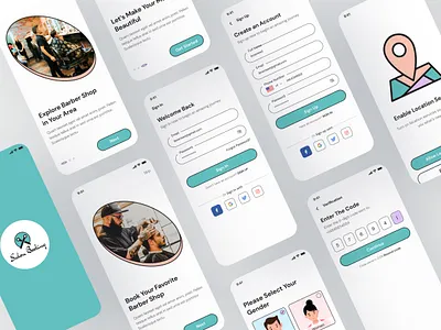 Barbershop booking Mobile App UI Design. app concept app design application appointment baber shop barber booking hair salon haircut mobile app mobile ui neubrutalism salon