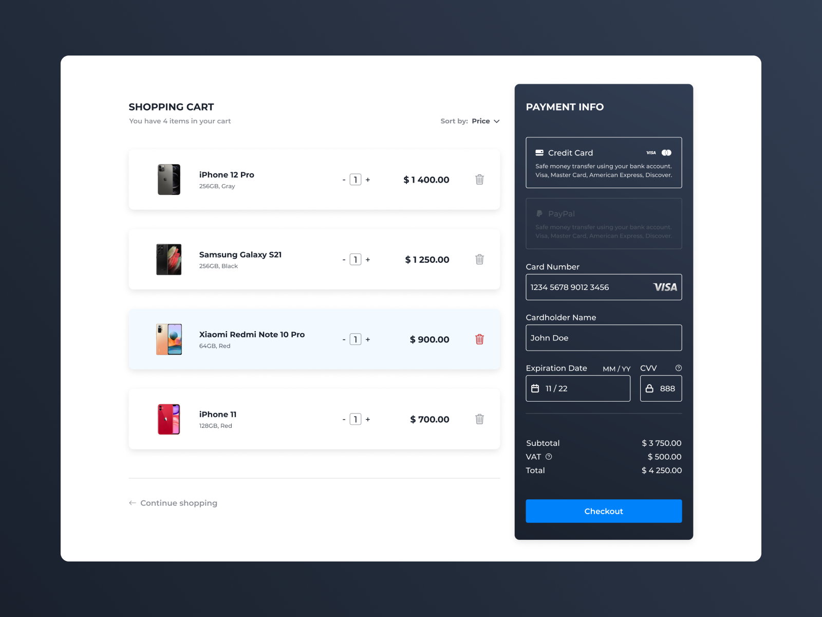 Credit Card Checkout cart checkout design form shopping ui ux