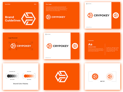 crypokey logo and brand style guideline blockchain brand guideline brand identity branding crypto crypto key currency decentralized defi ecommerce finance fintech investment logo mark money nft simple logo vector visual identity