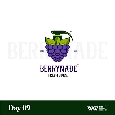 BERRYNADE art blue blueberry branding creative design drink flat green grenade idea illustration juice logo