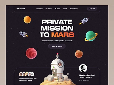 Space Travel Website elon musk galaxy homepage illustration landing page logo mockup planet space space flight space travel spaceship spacex star trip uiux web design website website design world