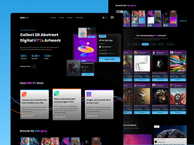 ENNEVT - NFT Website Landing Page cryptoart cryptocurrency dark ethereum homepage landing landing page nft nft landing page nft marketplace nft website token ui uidesign ux web design website design