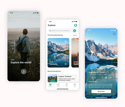 Travel booking app UI design. app design booking app dailyui dribbblers figma freatured glassmorphism ui design holiday destination app illustration mobile mobile app product design tourist app travel app trending trending 2022 user interface design userexperience uxdesign web design