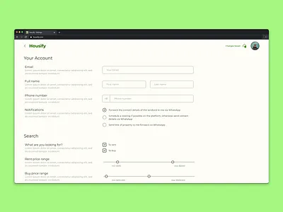 Housify - Settings Page app design autosave dashboard input list navigation radial settings textfield ui ui design ux ux design