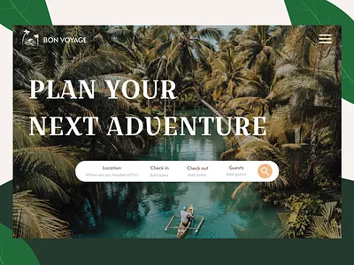 Travel Web Design - Bon Voyage branding design destination gold green landing page mockup prototyping travel travel sites traveling ui ux vacation