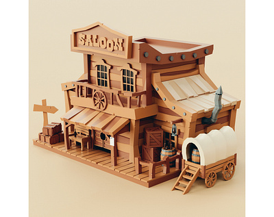 Lowpoly Wild West Saloon stylized western wild west