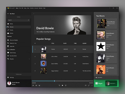WinUI Music Player dailyui design ui uidesign ux uxdesign winui zachary mactavish zack mactavish
