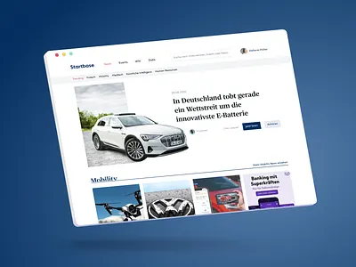 News page layout for startup news in Germany blog clean content minimal news startups website