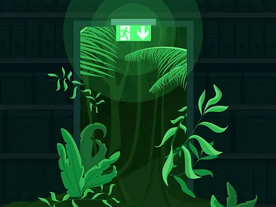 Escape "Exit" - escaping the office realms exit forest graphic design illustration office tropics