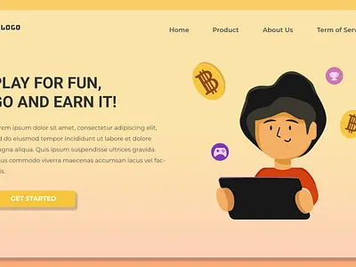 Gamer Landing Page Illustration bitcoin child crypto flat flat design game illustration landing page ui vector