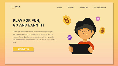 Gamer Landing Page Illustration bitcoin child crypto flat flat design game illustration landing page ui vector