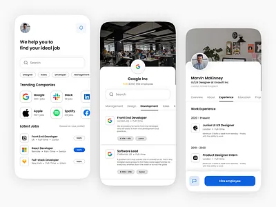 Job Finder App career clean ui employee find job find work hire hiring job job find job listing job portal job search job seeker minimal modern popular ui design ux ux design vacancy