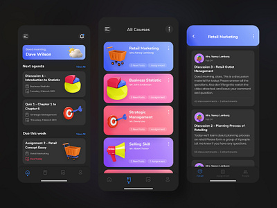 Online Learning App app design dark ui inspiration learn learning app online course online learning ui design ui inspiration