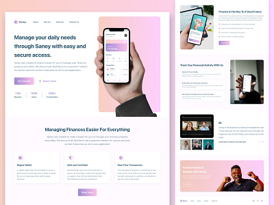 Saney - Finance Landing Page app bank branding card clean design exploration finance fintech gradient landing page landingpage payment saas ui ux wallet web design