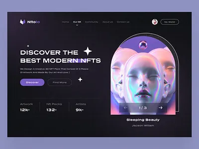 Modern 3D NFT 3d concept dark design herosection minimal nft ui ux web