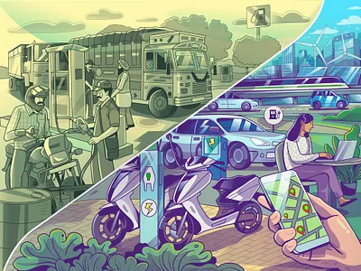 Evolution of Mobility automotiveinnovations design electrification illustration india mobilitysolutions satishgangaiah sustainable vector visualdesign