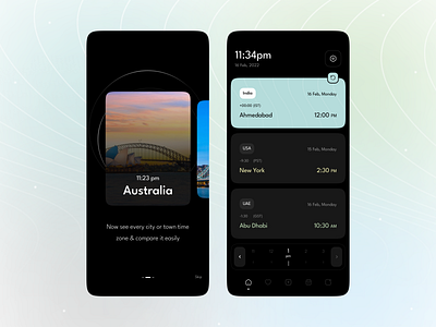 World Clock Mobile Application app clean clockomeet creative design minimal mobileapp timezones trending ui uidesigns uigarage uigers uitrends uiux userexperience userinterface ux uxdesigners