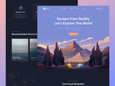 Hilling 🌲 - Travel Agency Landing Page app design art branding camp clean design explore find flat illustration landing page landingpage mountain simple travel traveling ui web website world