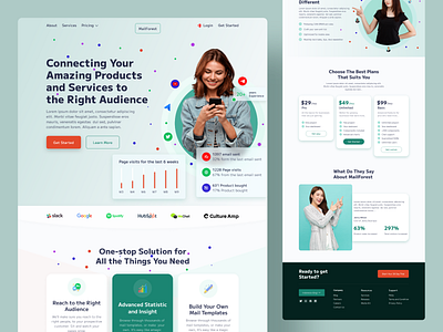 Email Marketing Landing Page Design 2022 trend agency chart clean ui concept creative email email marketing email service homepage landing page mail marketing minimal saas send email service user experience user interface website design