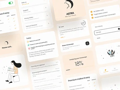 Astra - Mobile App Design System app application astrology card case study compare design design system horoscope illustration ios logo pricing radio button select box tab bar toggle ui ui kit ux