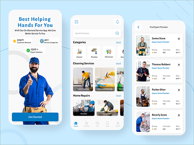 Home Service App app app ui assistant barber booking carpenter cleaning design electrician home home care home repair home service laundry mobile mobile app on demand app plumber service uidesign