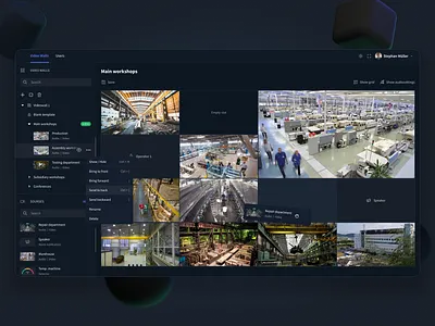 Video Wall camera conference interface monitoring online panels screen streaming ui ux video wall