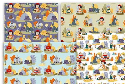 The little Red Riding Hood patterns children backgrounds fairytale kids pattern kids wallpaper red riding hood surface design
