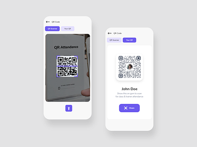 QR code scanner app attendance branding design gym icon logo qr scanner vector