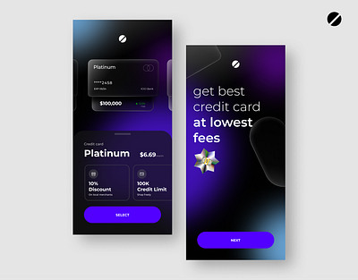 Credit card mobile app 3d animation beautidul blue branding buy credit card dark design finance graphic design illustration logo minimal motion graphics new shop ui ux vector