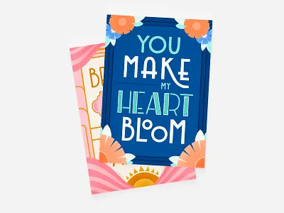 You make my heart bloom card 1920s 1930s art deco card design floral greeting card handlettering illustration lettering postcard retro typography vintage