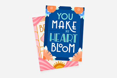 You make my heart bloom card 1920s 1930s art deco card design floral greeting card handlettering illustration lettering postcard retro typography vintage