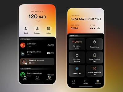 Mobile Banking App for Teens app appdesign bank banking budget card financial fintech gradient interface ios money savings spend teens ui ux