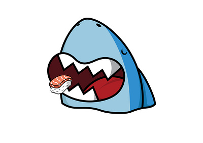 Shark Eating Sushi cartoon illustration logo