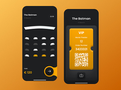 Cinema Ticket App app application cinema dark darkmode design download figma free freebie kit movie neumorphism ticket ui unique ux