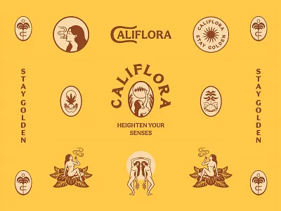 Califlora branding california hand drawn minimal sun thc type vintage weed woman