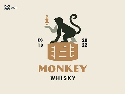 Monkey Whisky Logo bar branding classic design icon illustration lineart logo symbol vector vintage