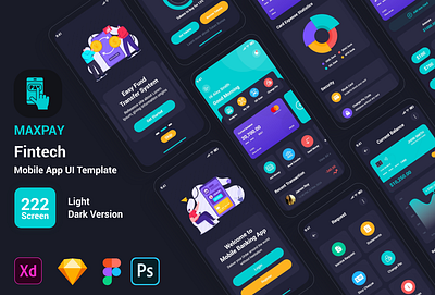 Maxpay – Fintech Mobile App UI Kits adobe xd banking app case study dark dark app figma finance app fintech free freebies light mobile app design mobile banking money management saving sketch ui ui design ux design