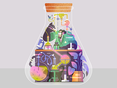 Vivarium -07- bird cat character chemical crazy experience fashion flat gaspart illustration jar mad plant plants science scientist tubes vector vilain