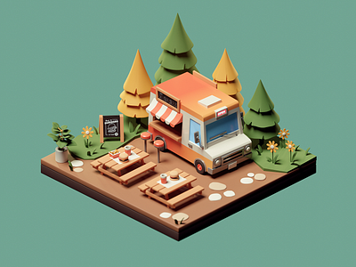 Food Truck 3d burger food truck foodtruck forest hamburger illustration isometric