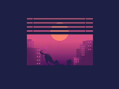 Night window with a cat animal building cat design graphic design home illustration night poster urban vector view window