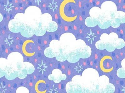 Clouds art art licensing artwork childrens art clouds digital art digital illustration illustration nightsky pattern design repeat pattern stars surface design surface pattern design