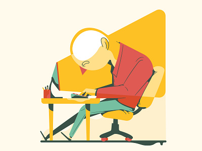 Empty Head character design desk editorial illustration office office work vector