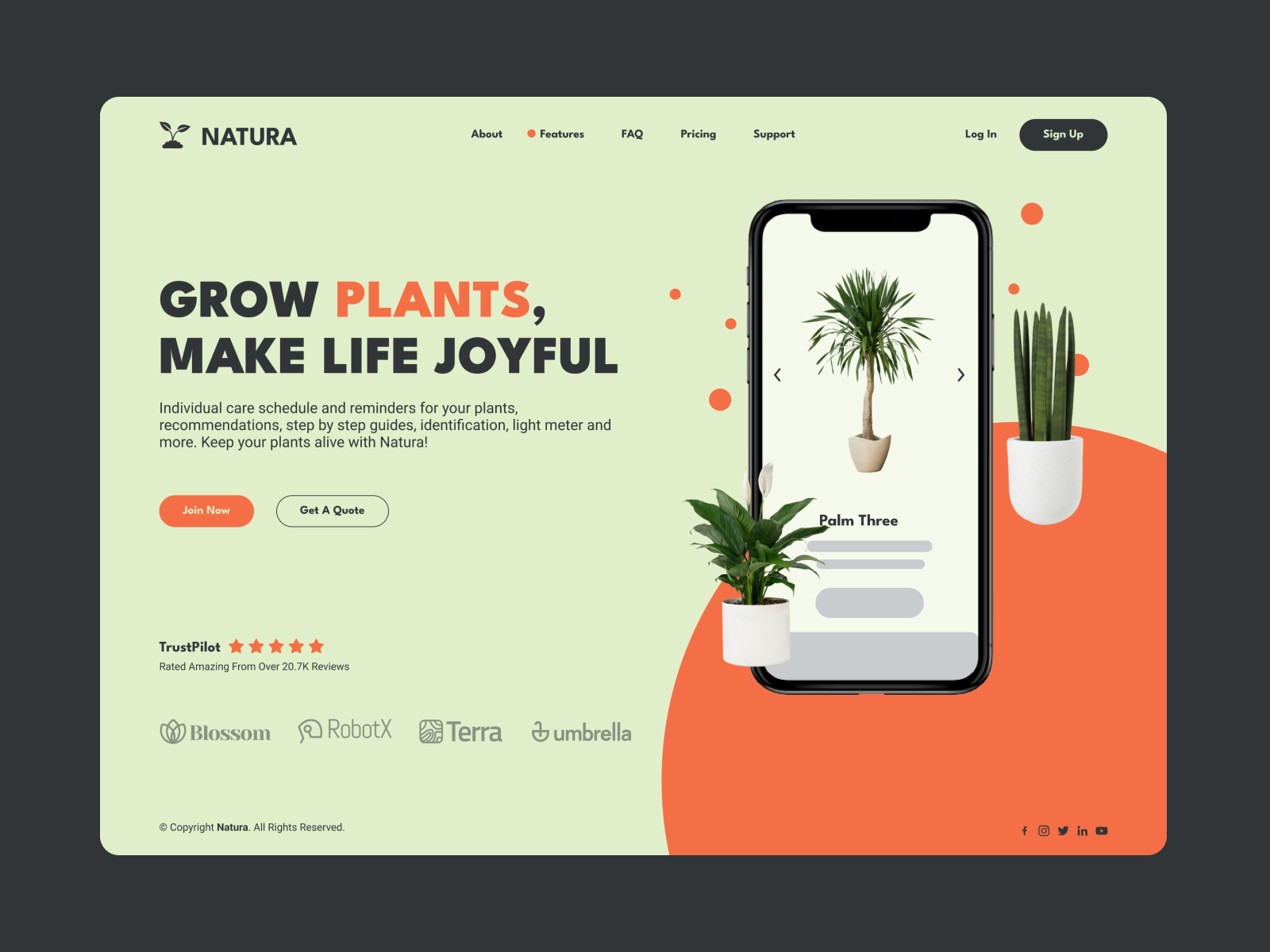 Plants App Landing Page green natural plants tree ui ux