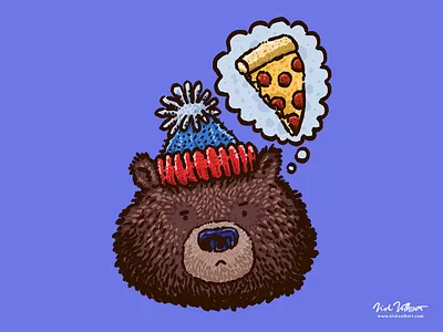 Pizza on the brain Bear bear brownbear cold daydreaming dreaming grizzlybear illustration illustrator pizza pizzaslice stockingcap winter