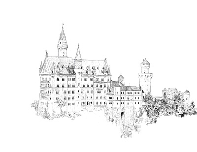 Neuschwanstein Castle Illustration architecture bavaria castle drawing europe germany illustration procreate