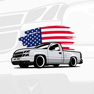 Chevy Silverado american art automotive car car illustration chevy design drawing flag graphic design illustrated illustration logo offroad pickup silverado style usa vector