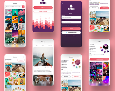 Berri - social media mobile app app color colorful creative design grid image interface layout logo mobile social media ui ui design