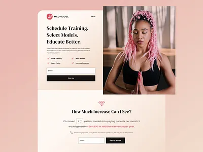 Aesthetics Company Landing Page aesthetics beige botox cosmetics cute feminine hero landing page makeup medical minimal photography pink rose signup simple single page tan training